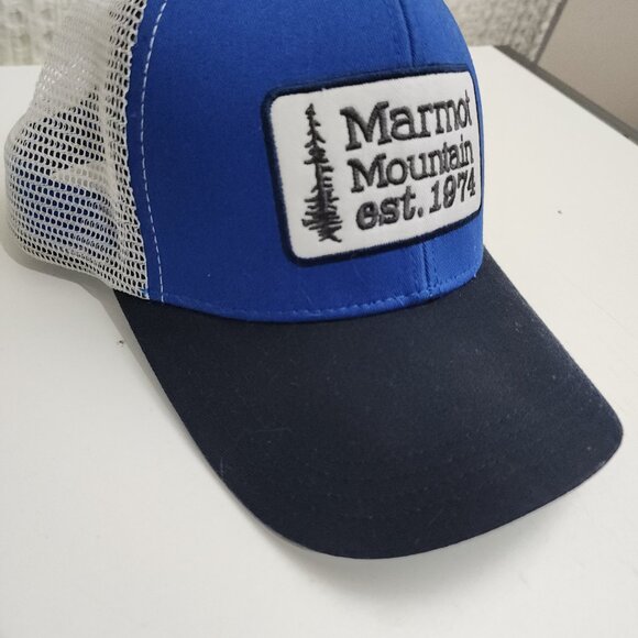 Marmot Men's Blue and White Retro Snap Back Trucker Hat - Picture 3 of 7